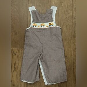 Petit bebe boutique Brown White checkered gingham Overalls Jon Jon pants 18m